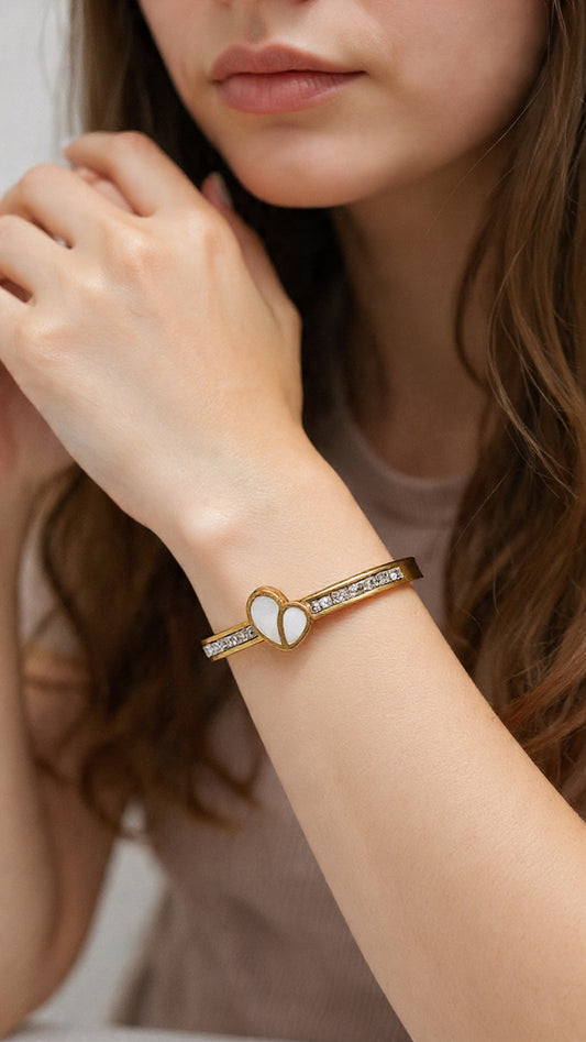 Gold Plated Waterproof Studded Heart Bracelet (Skin Safe)