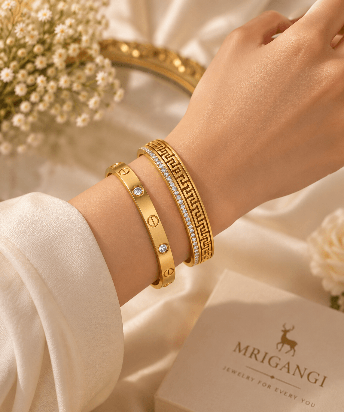 Luxury Gold and Greek Key Bracelet - Pack of 2