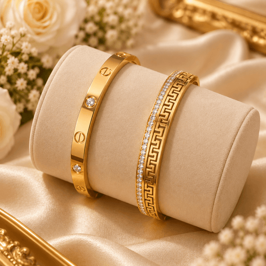 Luxury Gold and Greek Key Bracelet - Pack of 2