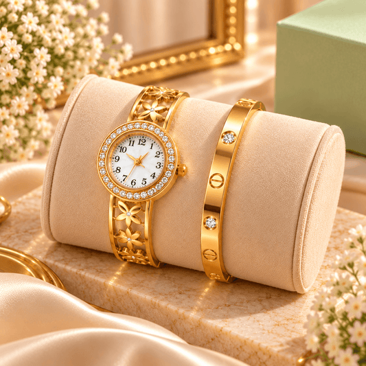 Luxury Gold Bracelet and Aurelia Watch - Pack of 2