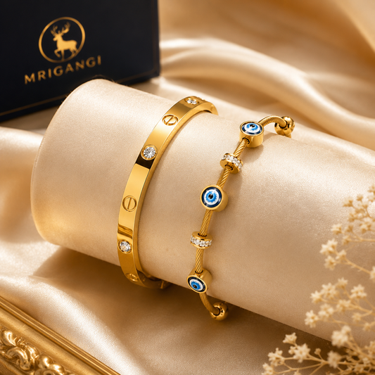 Evil Eye and Luxury Gold Bracelet Combo Set