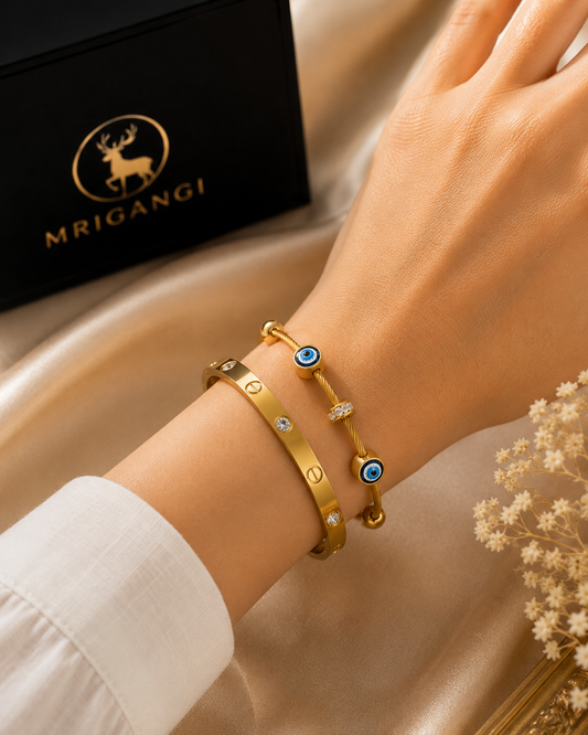 Evil Eye and Luxury Gold Bracelet Combo Set