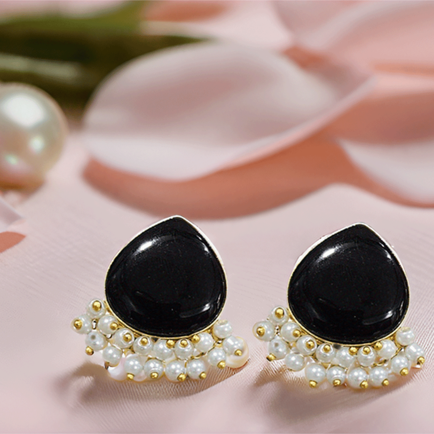 Pearl Drop Stud Earrings – Elegant Gold-Tone Ethnic Earrings