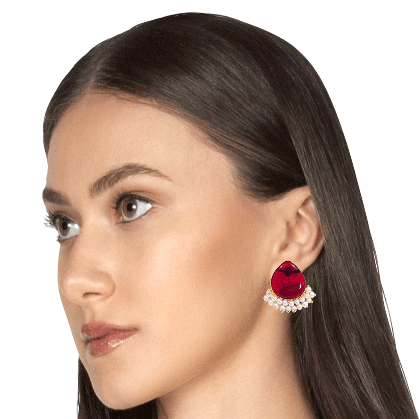 Pearl Drop Stud Earrings – Elegant Gold-Tone Ethnic Earrings