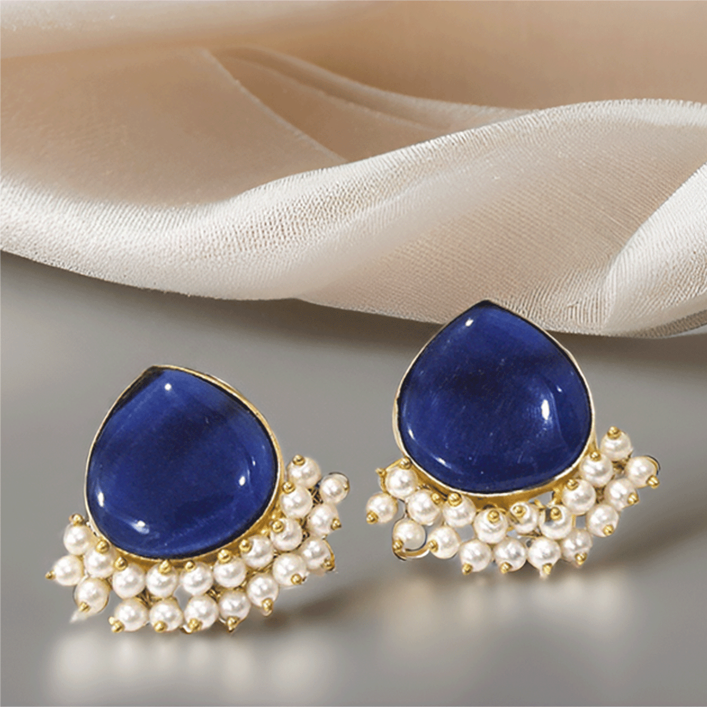 Pearl Drop Stud Earrings – Elegant Gold-Tone Ethnic Earrings