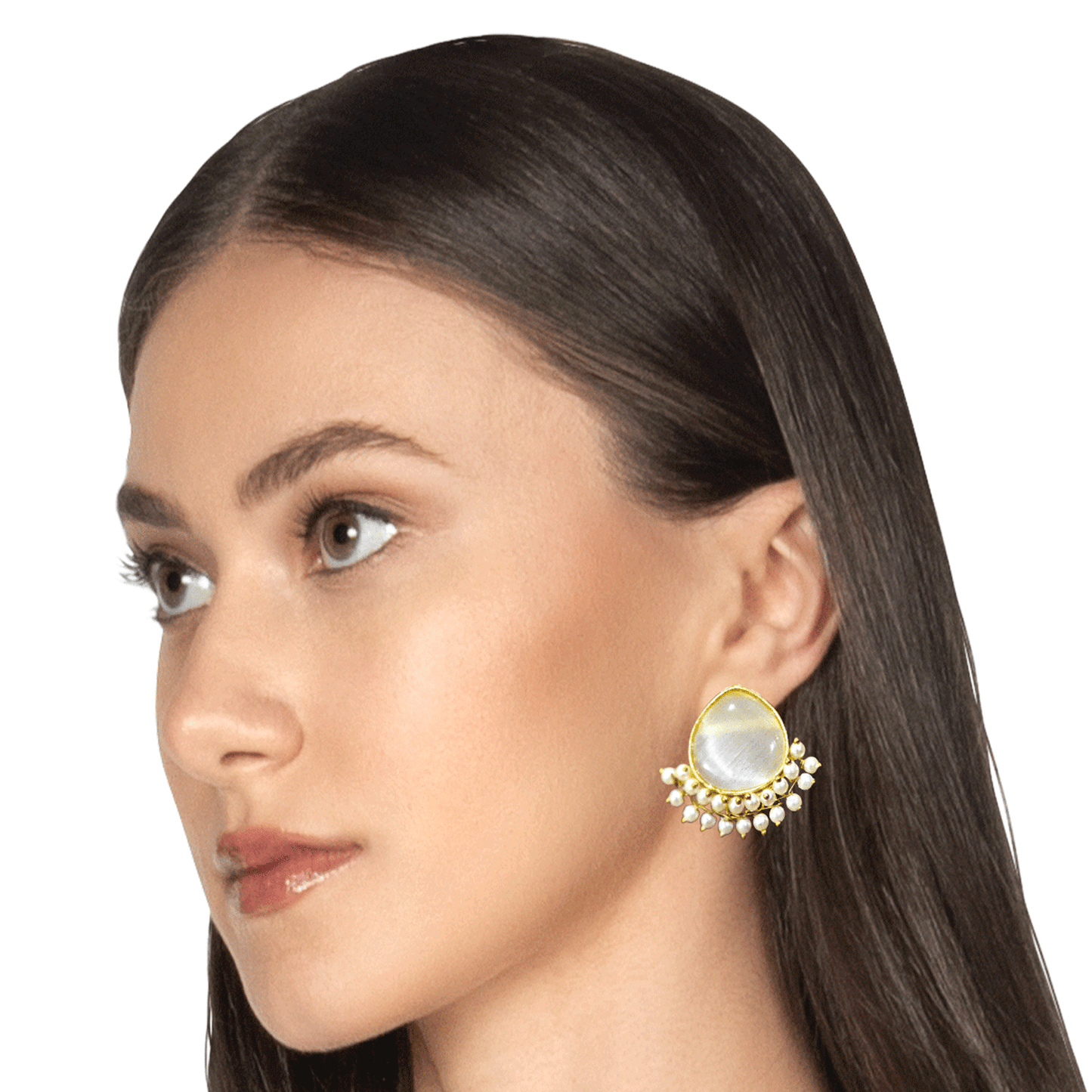 Pearl Drop Stud Earrings – Elegant Gold-Tone Ethnic Earrings