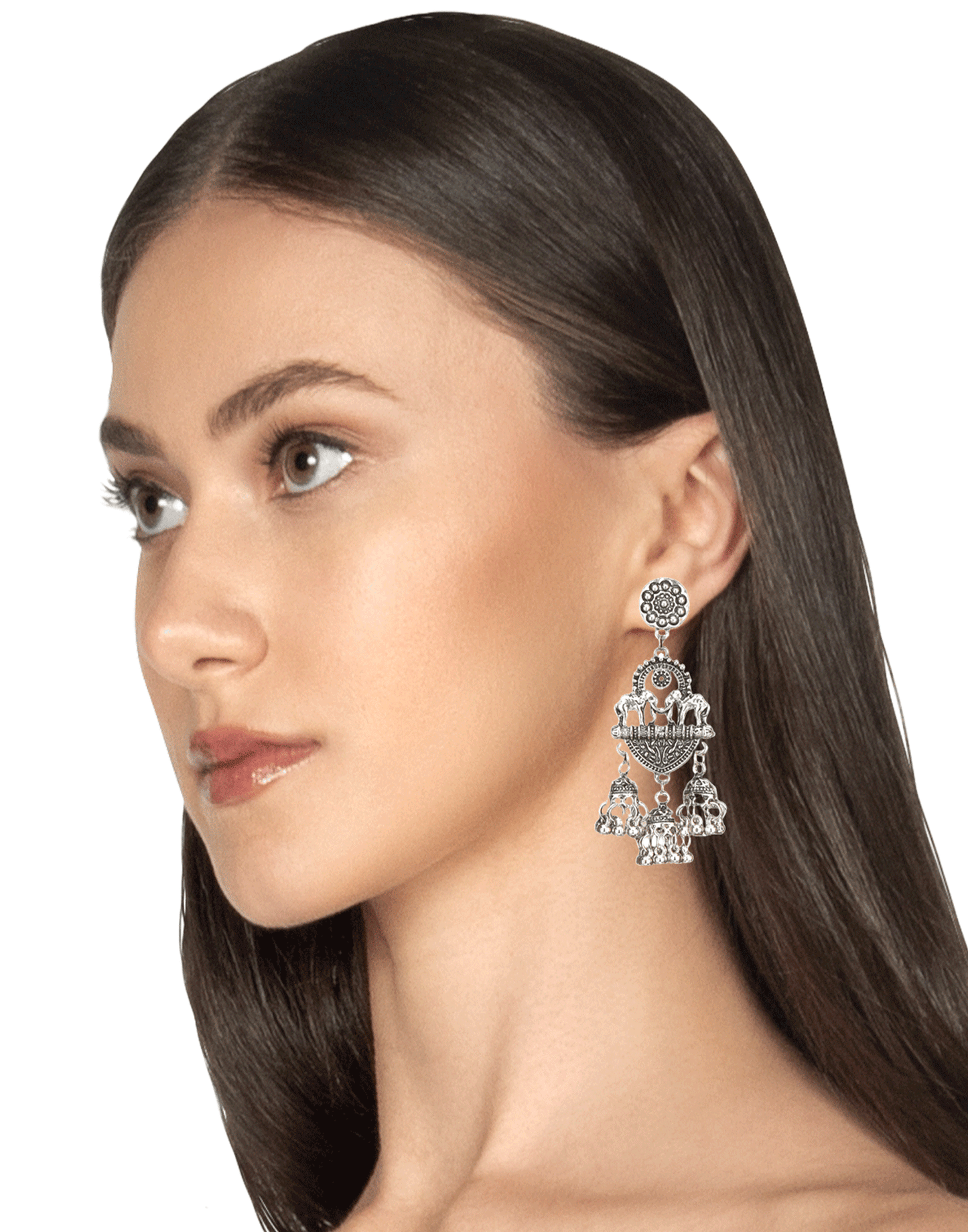 Oxidised Silver Elephant Motif Jhumka Earrings