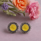 Yellow Stone Oxidised Silver Stud Earrings – Floral Border Design