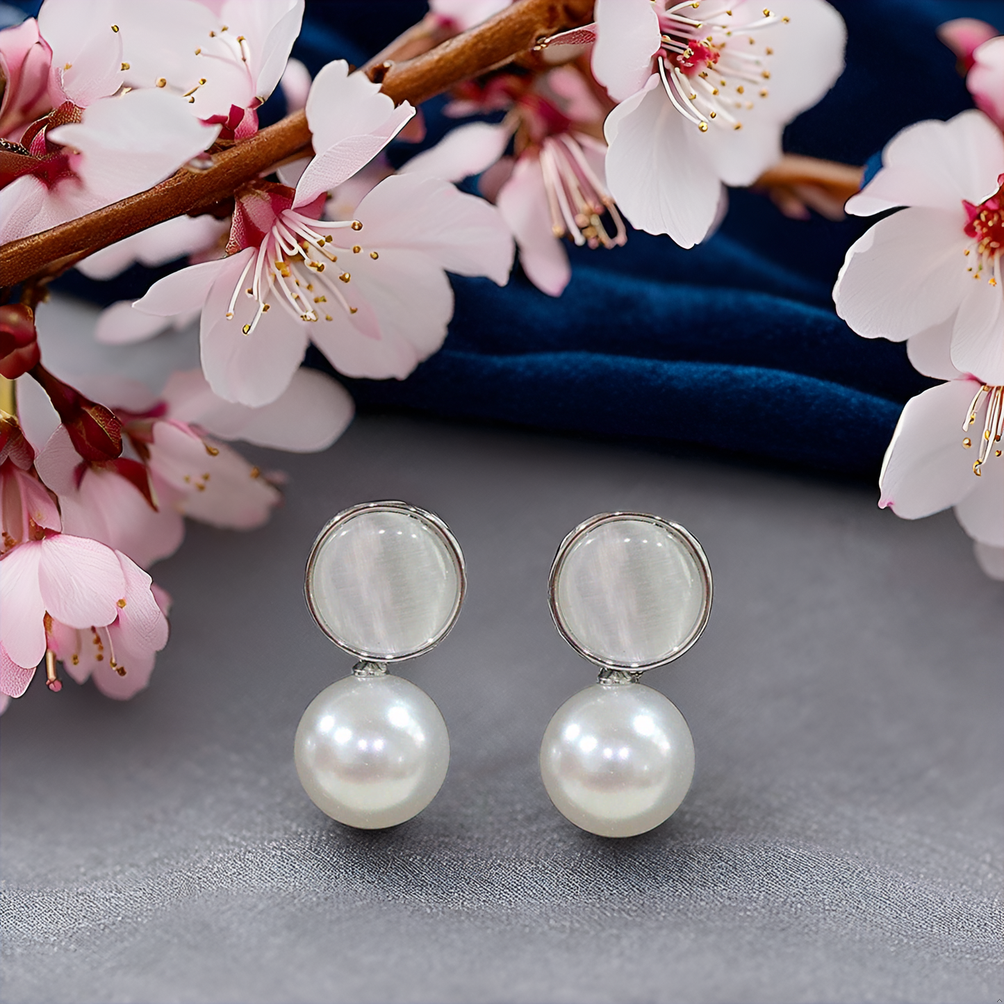 Elegant Silver-Tone Pearl Drop Stud Earrings