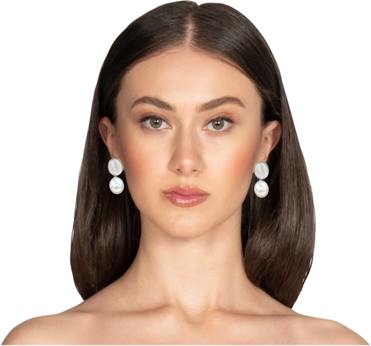 Elegant Silver-Tone Pearl Drop Stud Earrings