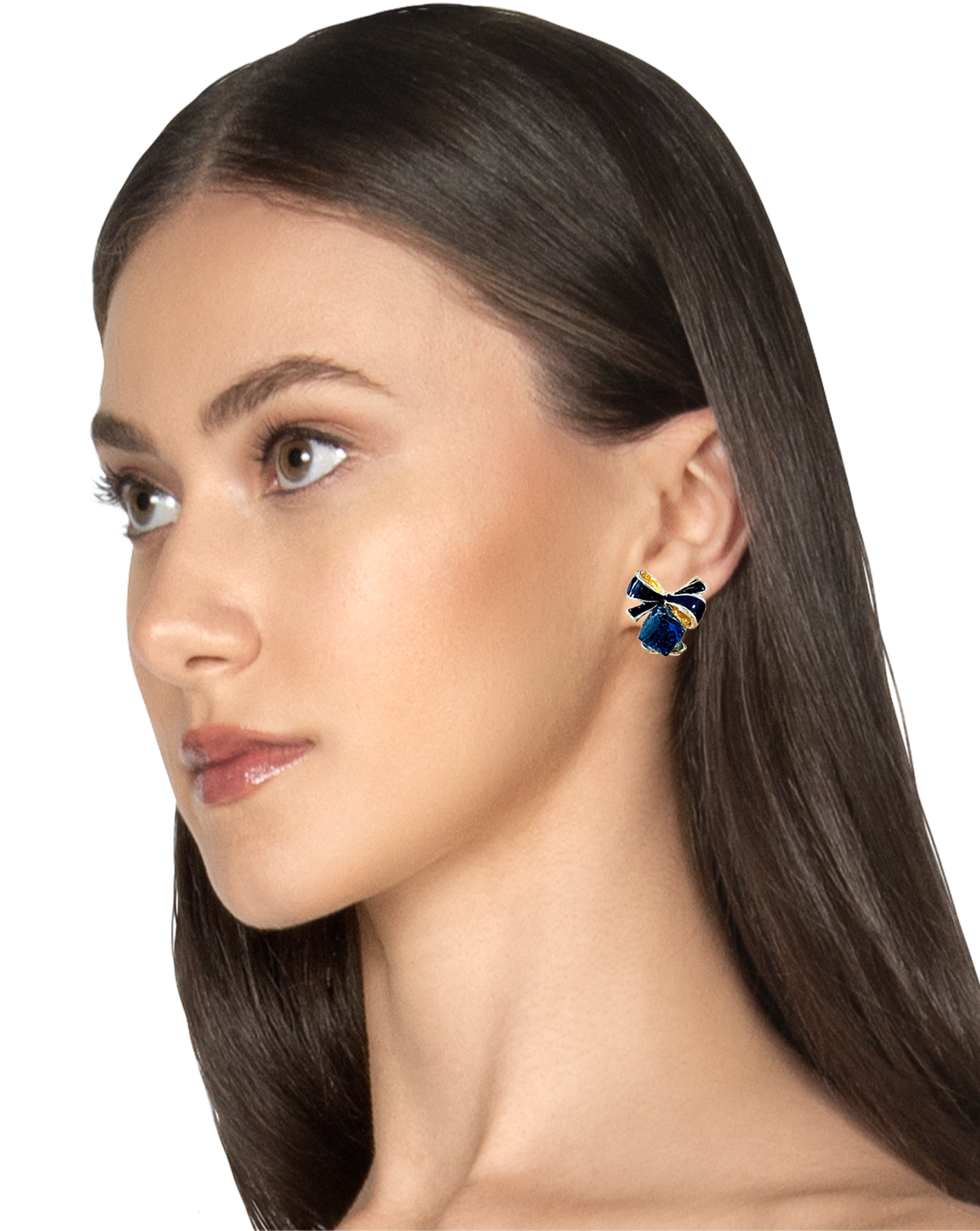 Royal Blue Crystal Bow Stud Mini Earrings for Women