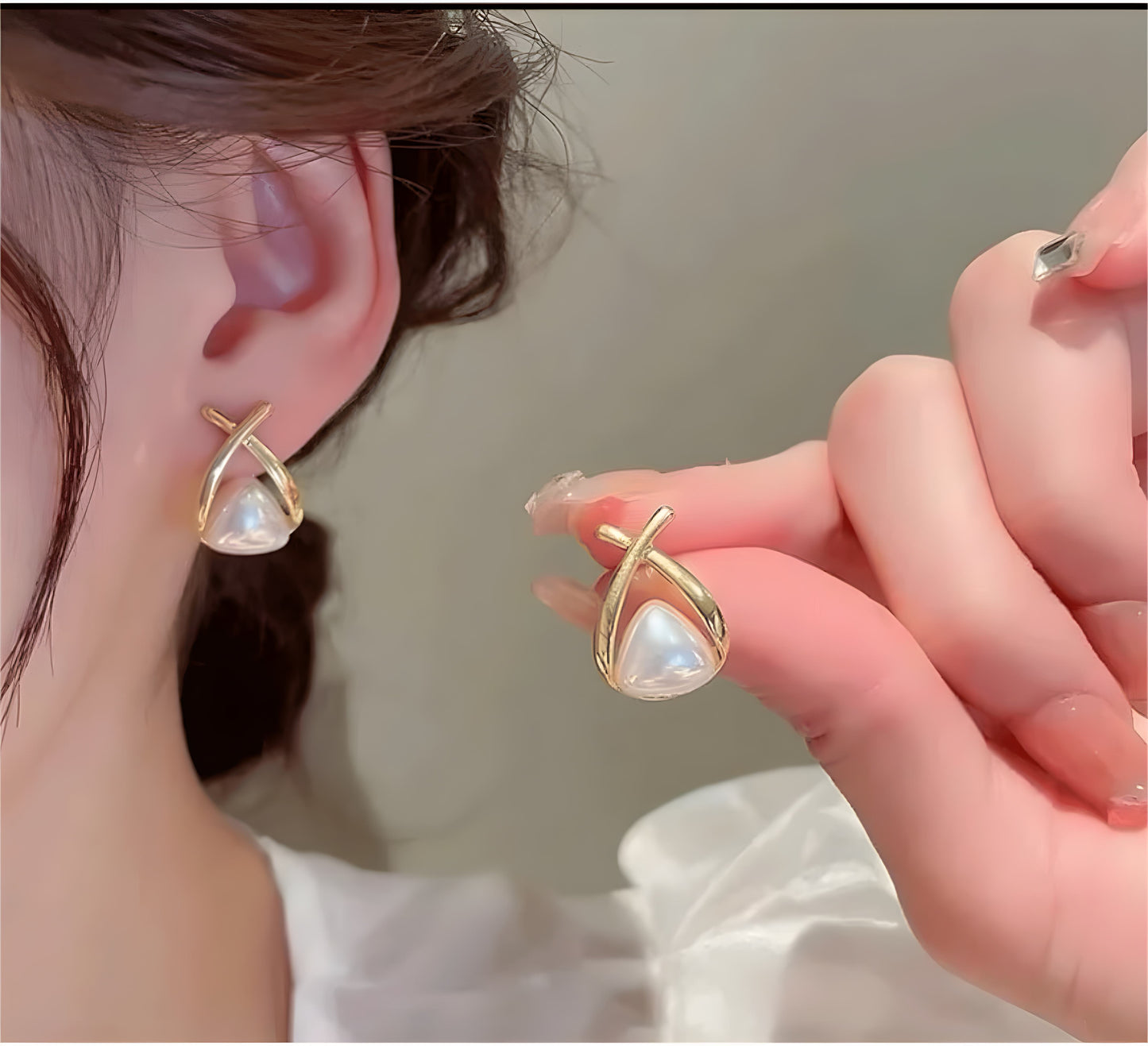 Gold Pearl Teardrop Stud Earrings for Women