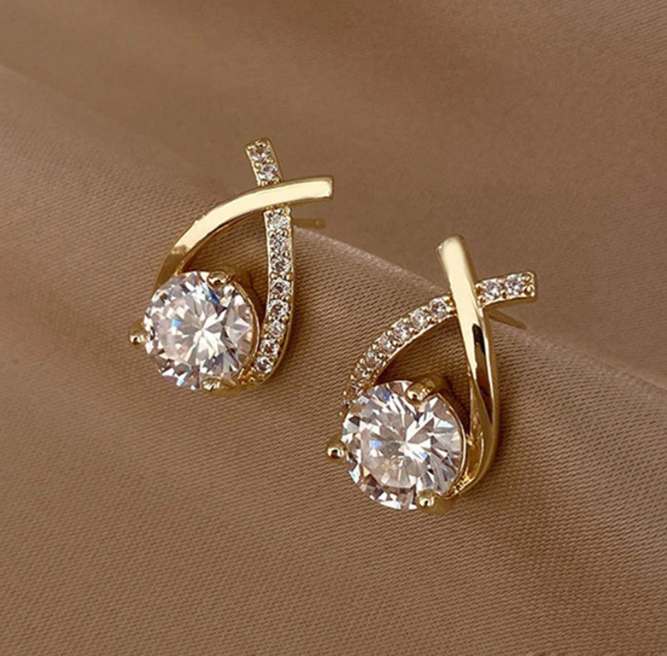 Gold Plated Crystal Teardrop Stud Earrings for Women