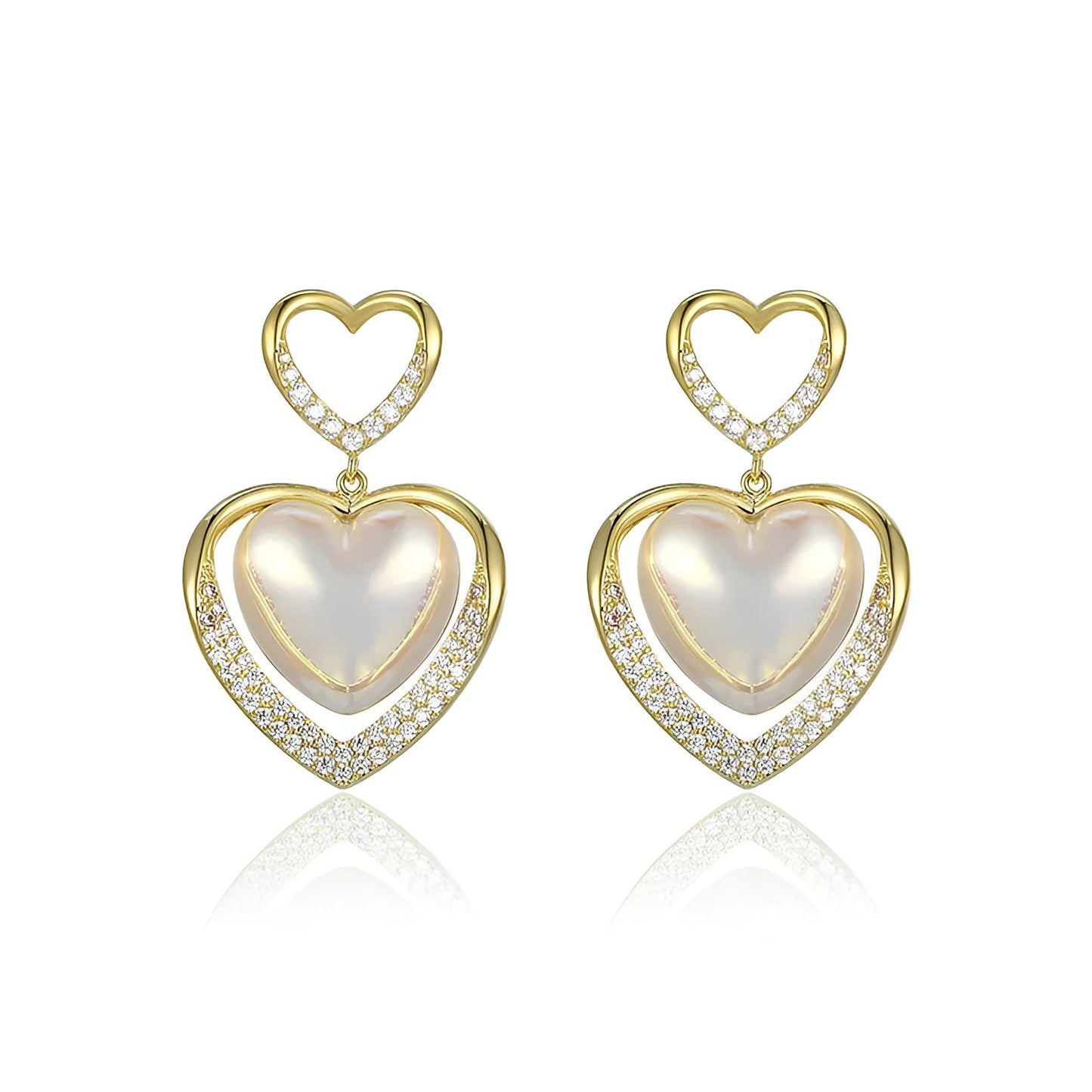 Golden Heart Shape Earring For Women | Push And Pull Ethnic Stud Earring (Skin Safe)