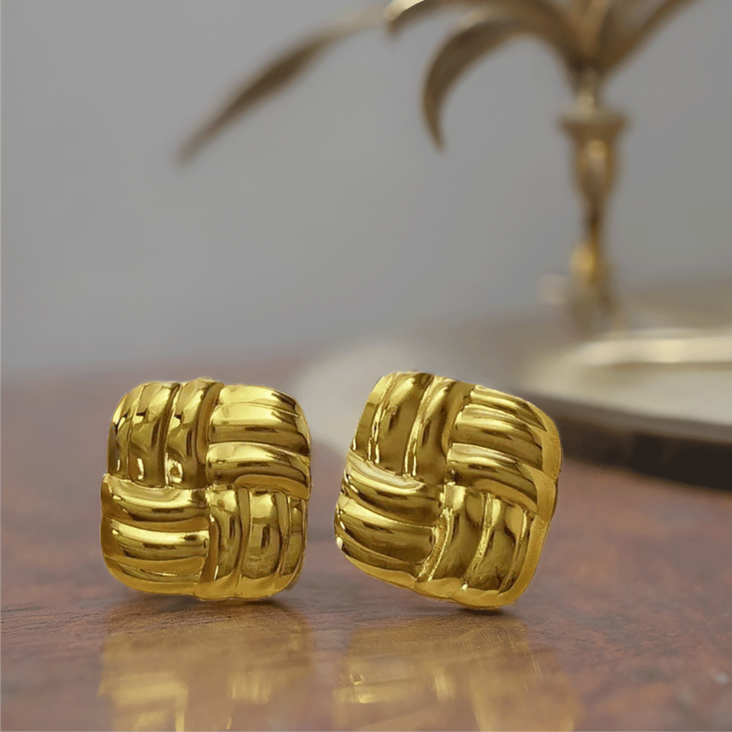 Gold Knot Texture Stud Earrings for Women