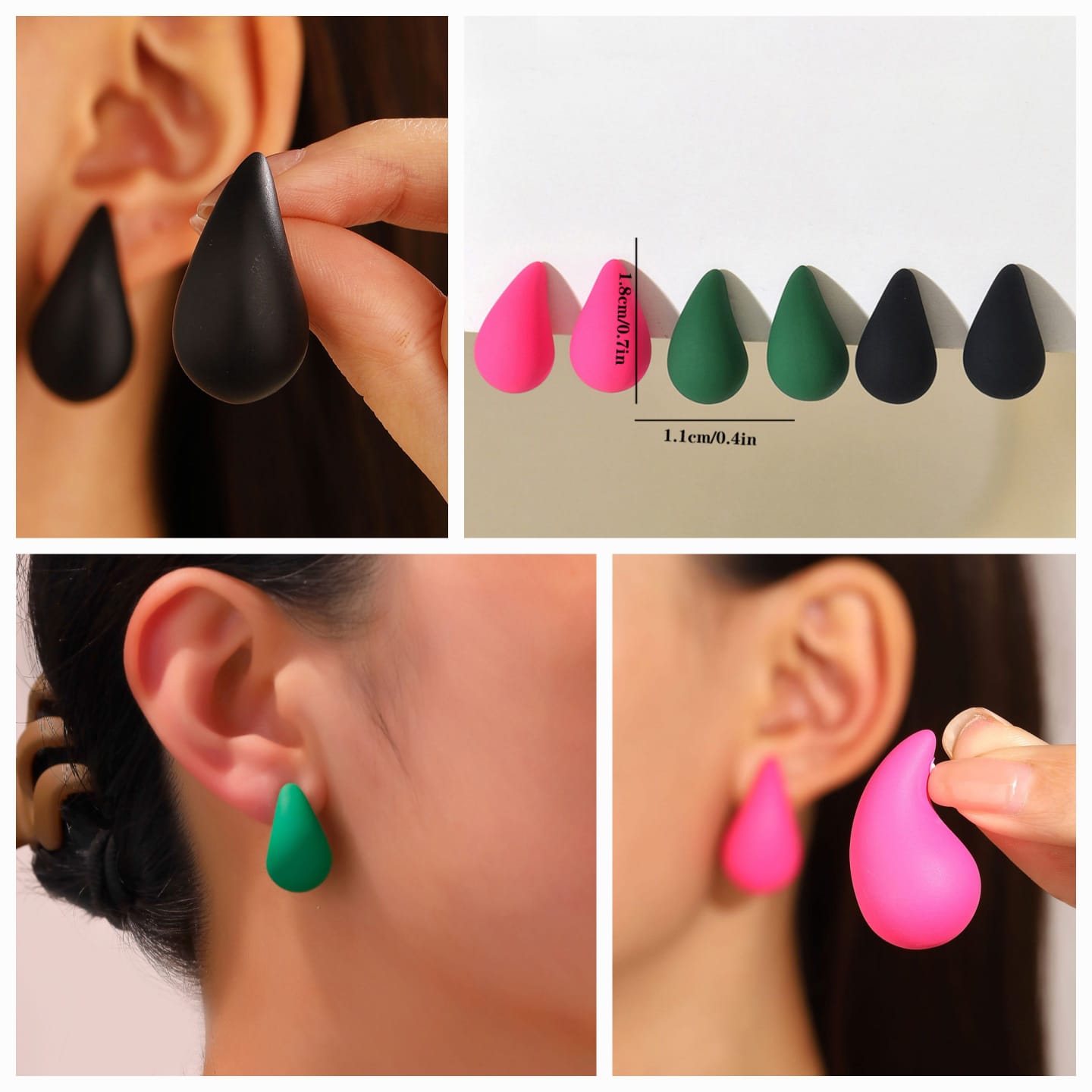 Matte Teardrop Stud Earrings – Combo Pack of 3 Colors (Skin Safe)