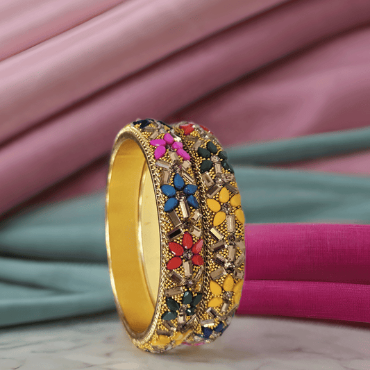 Multicolour Floral Beaded Bangles – Festive Ethnic Bangle Set (Set of 2)