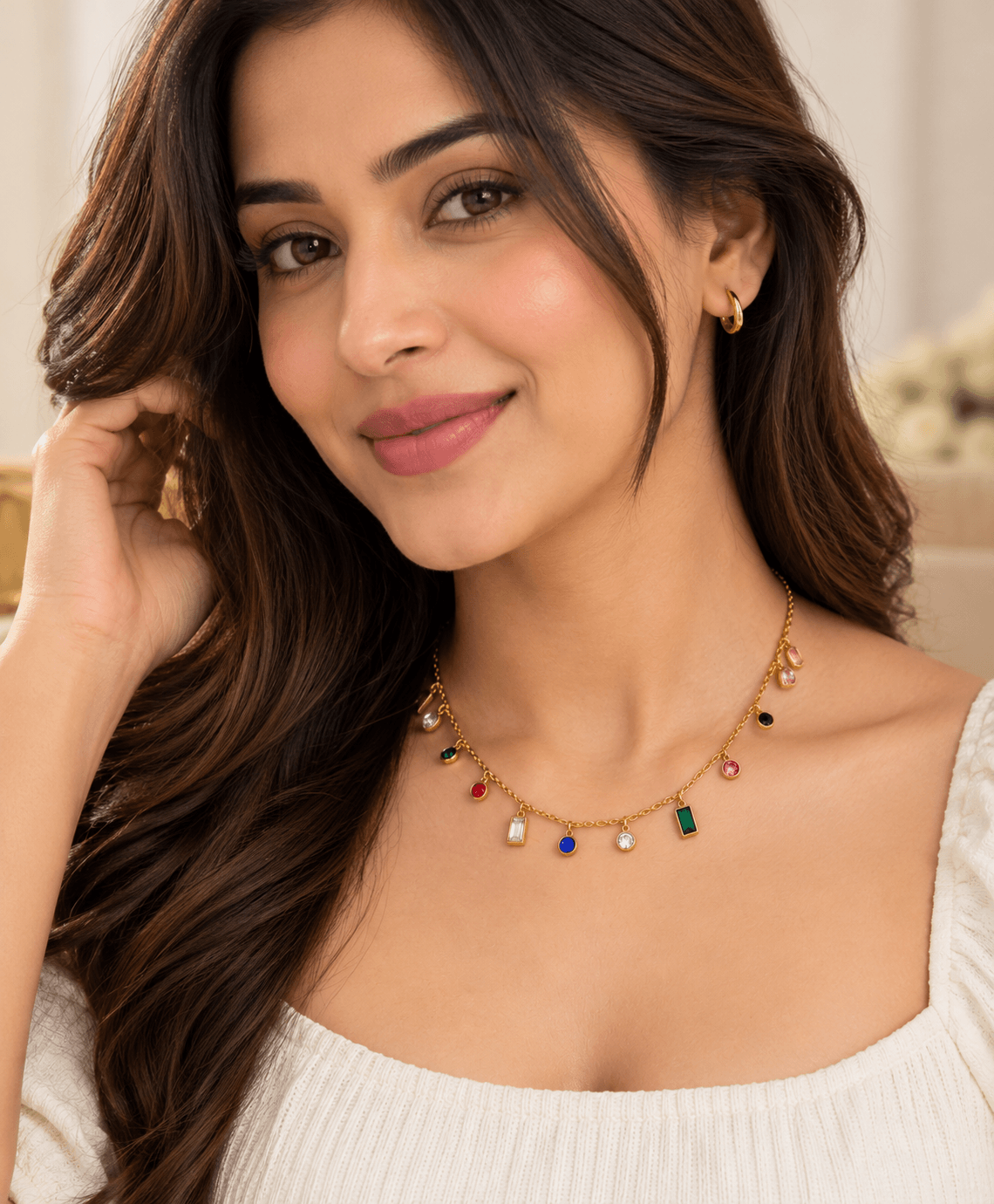 Multicolour Charm Gold Necklace