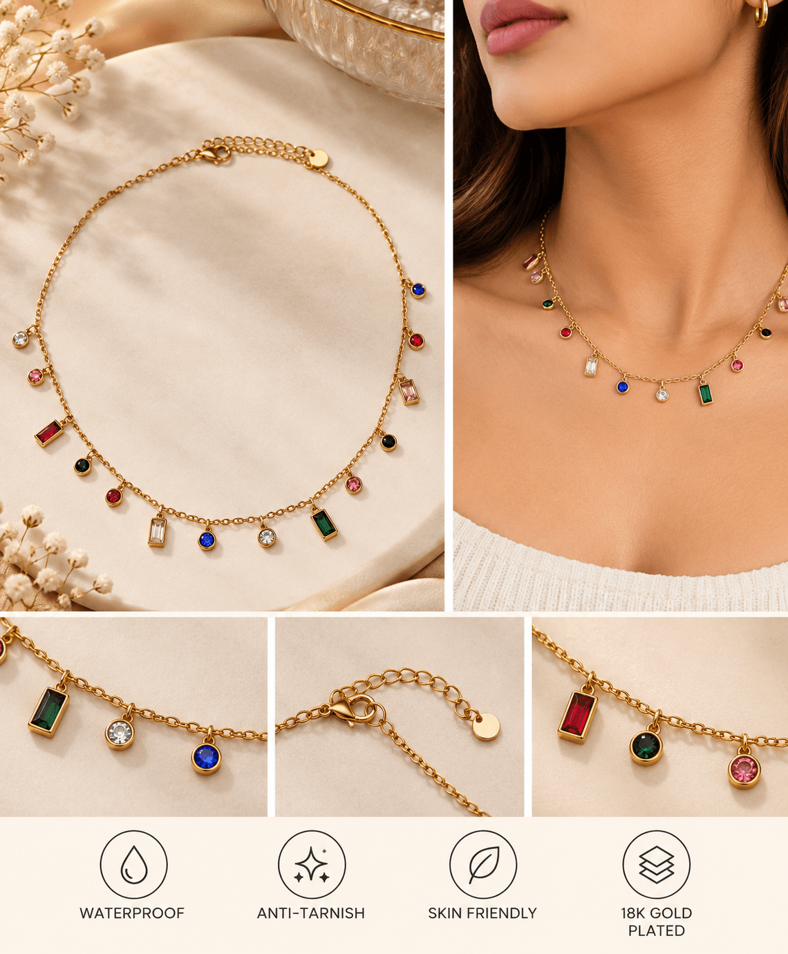 Multicolour Charm Gold Necklace