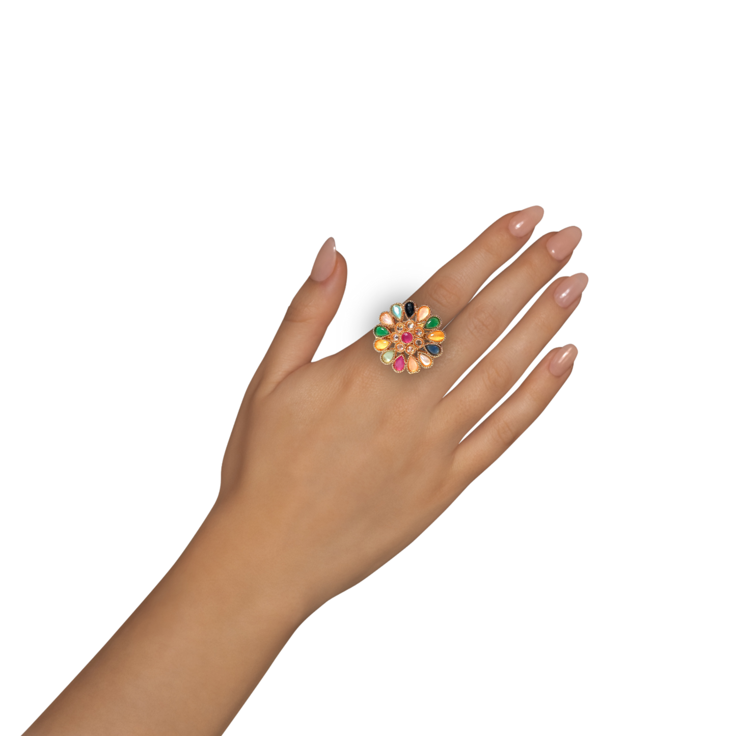 Multicolor Floral Cocktail Ring – Gold Plated Statement Ring