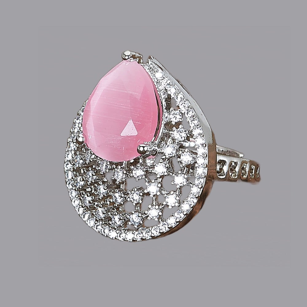 Teardrop Statement Ring – Silver Finish For Women (Skin Safe)