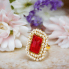 Ruby Pearl Halo Cocktail Ring – Gold Plated