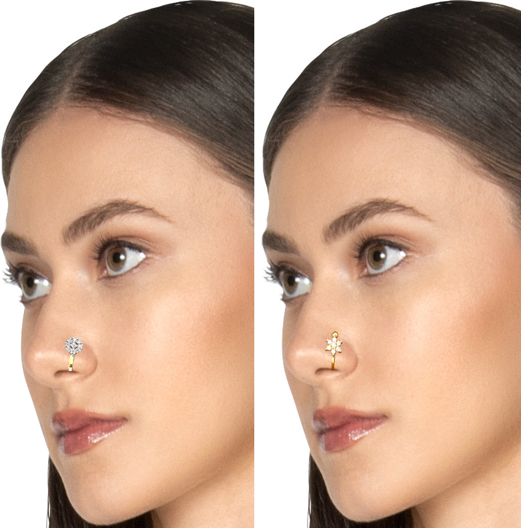 Gold Alloy Ethnic Nose Stud Set Nosepin For Women (Skin Safe)