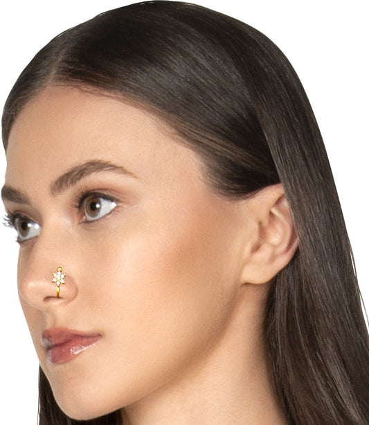 Gold Alloy Ethnic Nose Stud Set Nosepin For Women (Skin Safe)