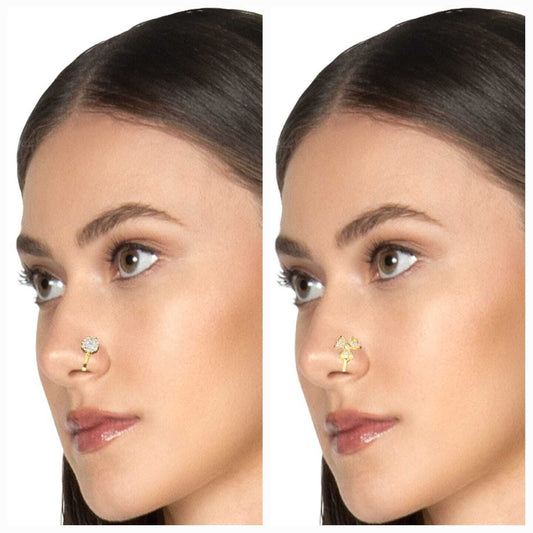 Gold Alloy Ethnic Nose Stud Set Nosepin For Women (Skin Safe)