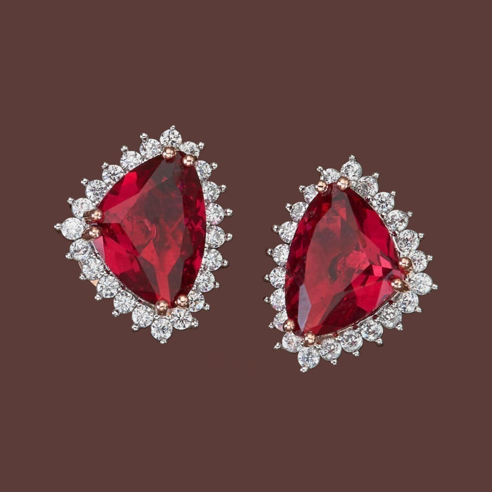 White & Red Alloy Push Back Contemporary Stud Earring For Women (Skin Safe)