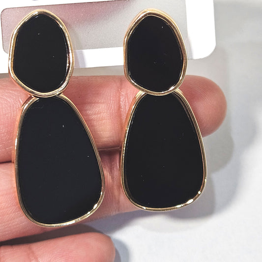 Black & Gold Metal Push Back Contemporary Stud Earring For Women (Skin Safe)