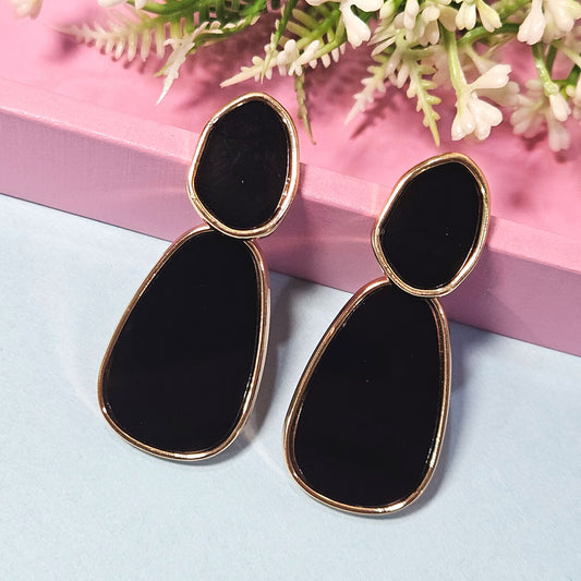 Black & Gold Metal Push Back Contemporary Stud Earring For Women (Skin Safe)