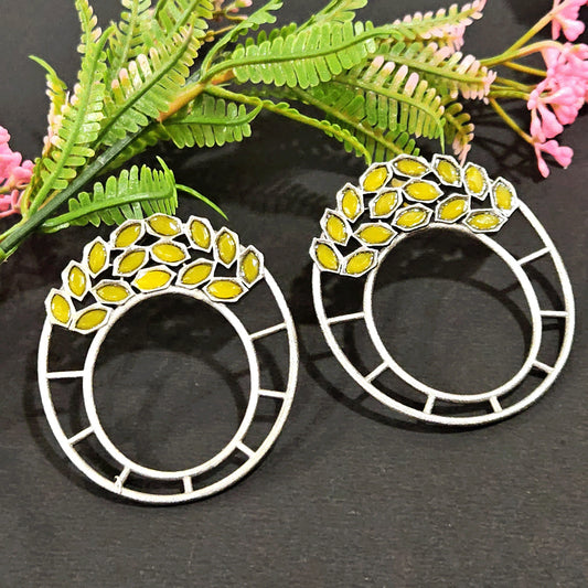 Yellow & Silver Alloy Push Back Contemporary Stud Earring For Women (Skin Safe)