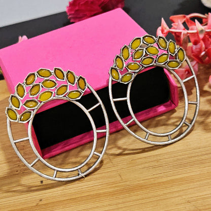 Yellow & Silver Alloy Push Back Contemporary Stud Earring For Women (Skin Safe)