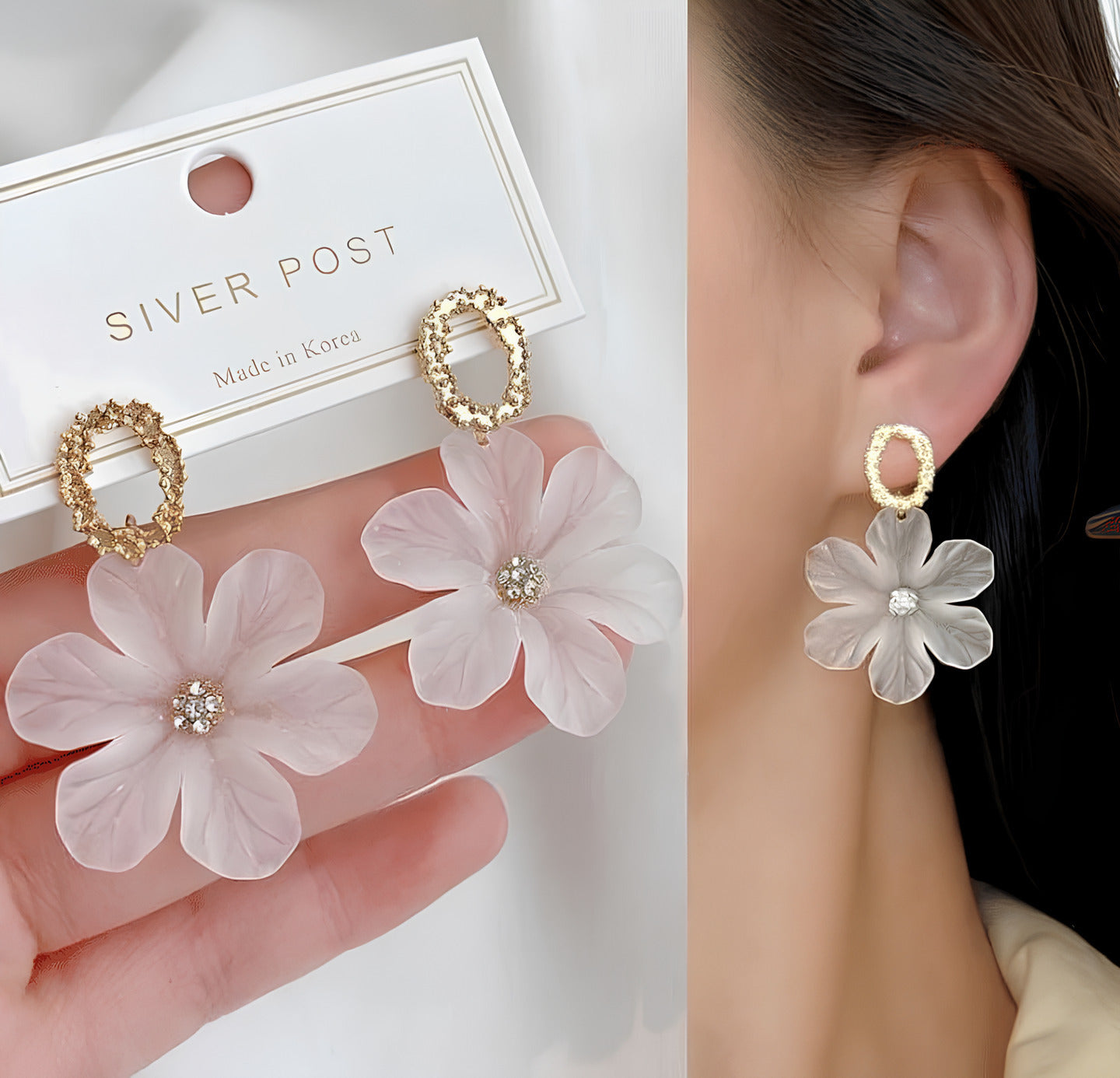 White & Gold Alloy Push Back Contemporary Earring Set For Women (Skin Safe)