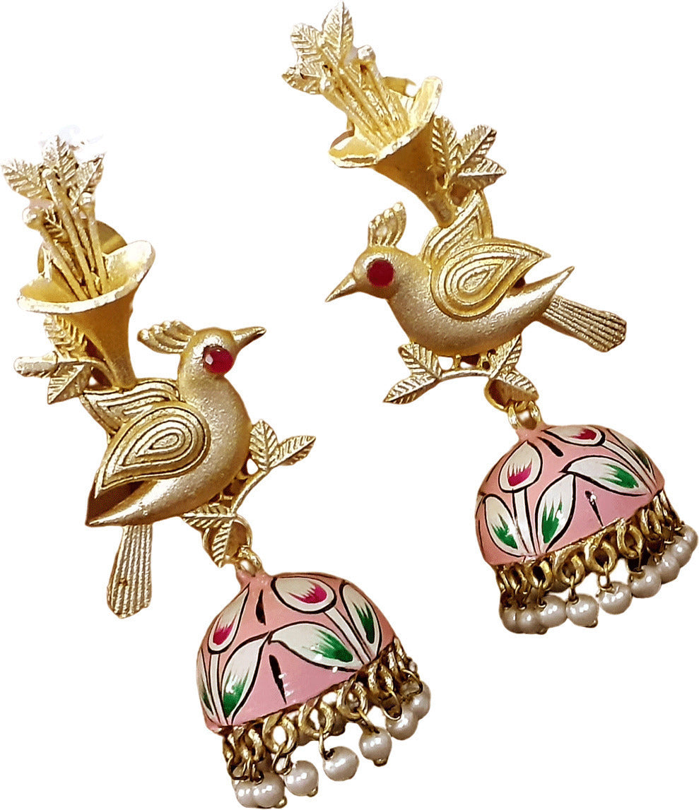 Golden Pink Earring For Women | Premium Push Back Durable Earrings (Skin Safe)