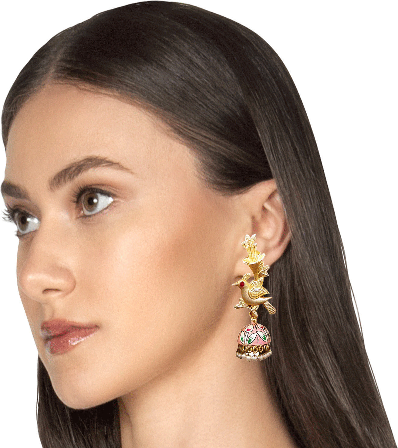Golden Pink Earring For Women | Premium Push Back Durable Earrings (Skin Safe)