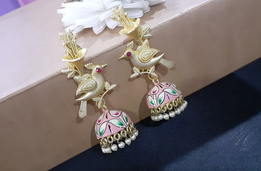 Golden Pink Earring For Women | Premium Push Back Durable Earrings (Skin Safe)