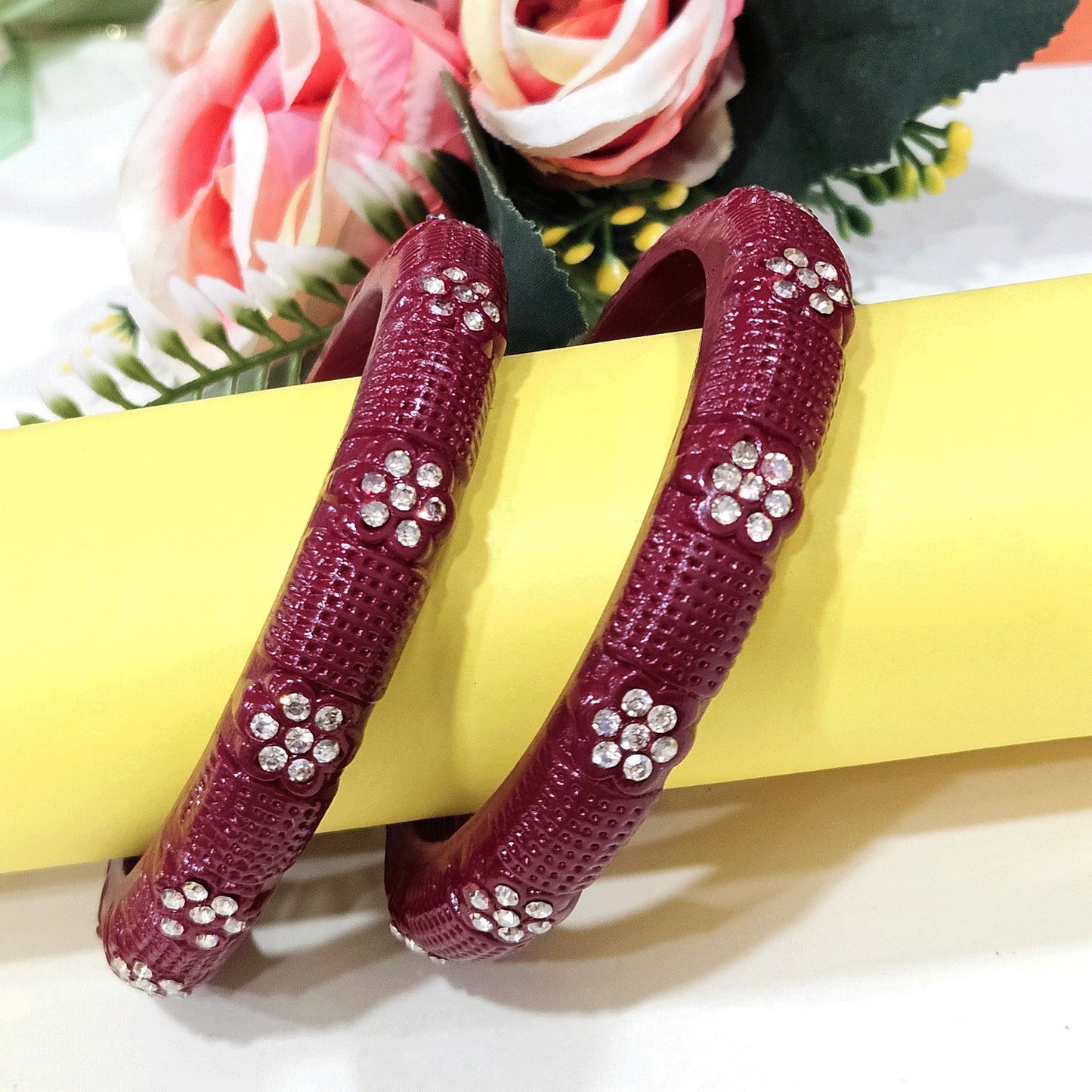 Red Lac Ethnic Glossy Bangle Set For Women (Skin Safe)