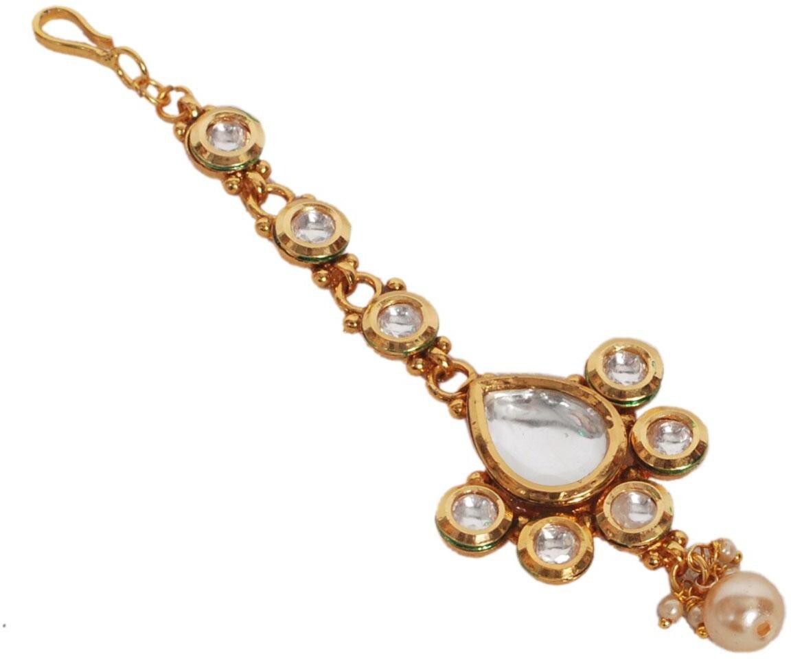 Gold Alloy Ethnic Kundan Maang TikkaFor Women (Skin Safe)