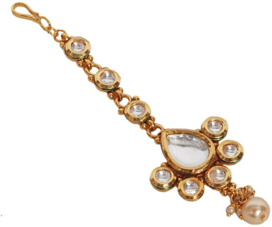 Gold Alloy Ethnic Kundan Maang TikkaFor Women (Skin Safe)