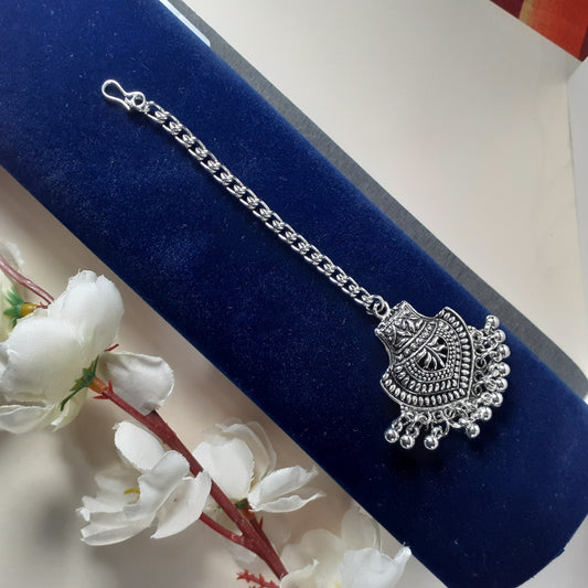 Oxidised Silver Antique & Charm Maang Tikka For Women (Skin Safe)