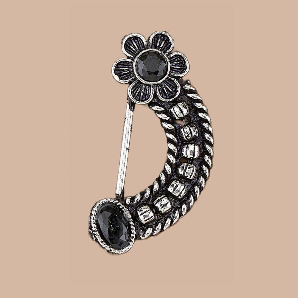 Silver & Black Alloy Ethnic Nose Ring Nosepin For Women (Skin Safe)