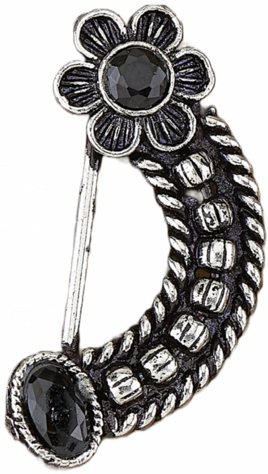 Silver & Black Alloy Ethnic Nose Ring Nosepin For Women (Skin Safe)