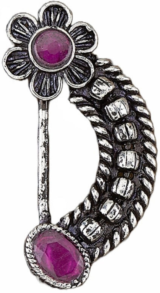 Silver & Pink Alloy Ethnic Nose Ring Nosepin For Women (Skin Safe)