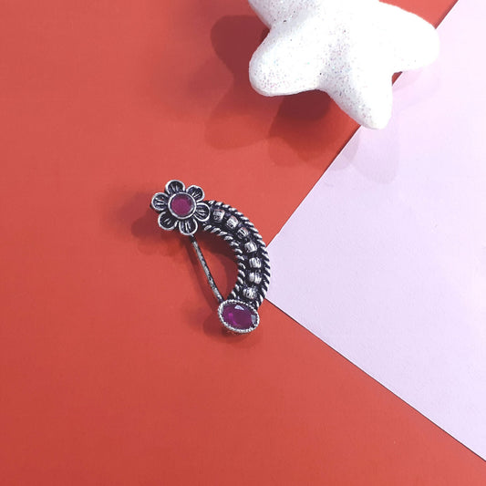 Silver & Pink Alloy Ethnic Nose Ring Nosepin For Women (Skin Safe)