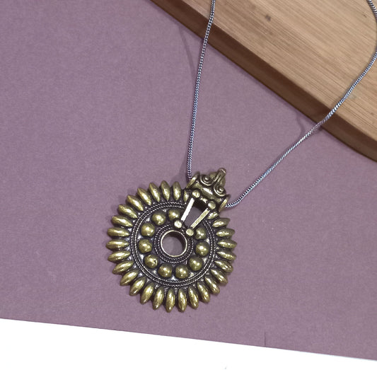 Gold Brass Contemporary Thin Pendant For Men & Women & Boys & Girls (Skin Safe)