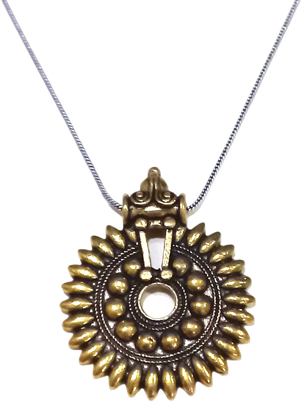 Gold Brass Contemporary Thin Pendant For Men & Women & Boys & Girls (Skin Safe)