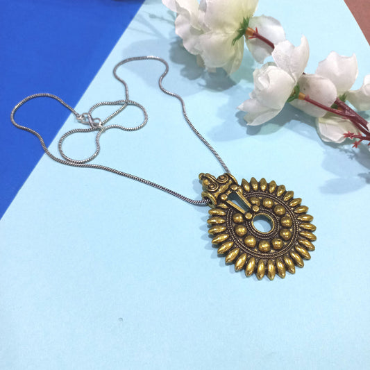 Gold Brass Contemporary Thin Pendant For Men & Women & Boys & Girls (Skin Safe)