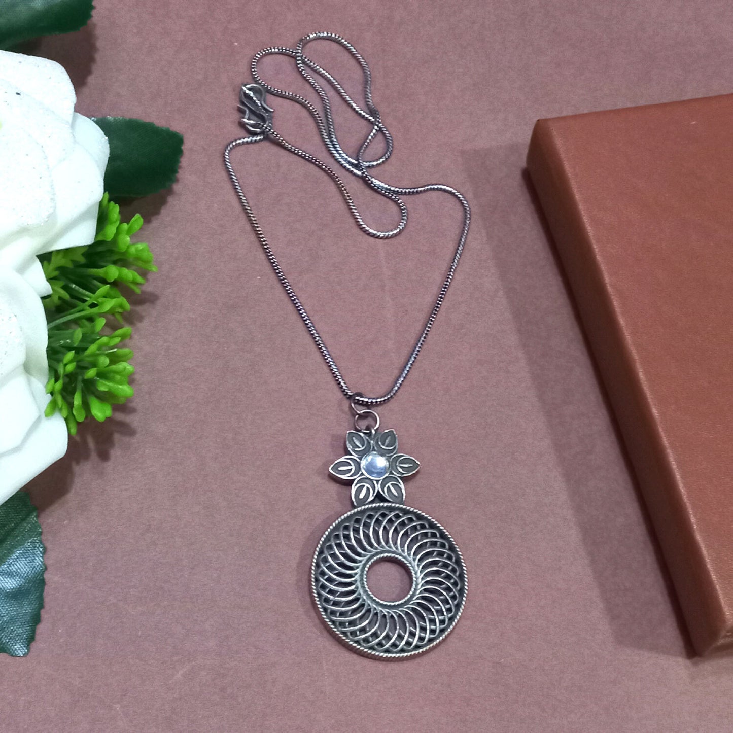 Silver Brass Contemporary Thin Pendant For Men & Women & Boys & Girls (Skin Safe)